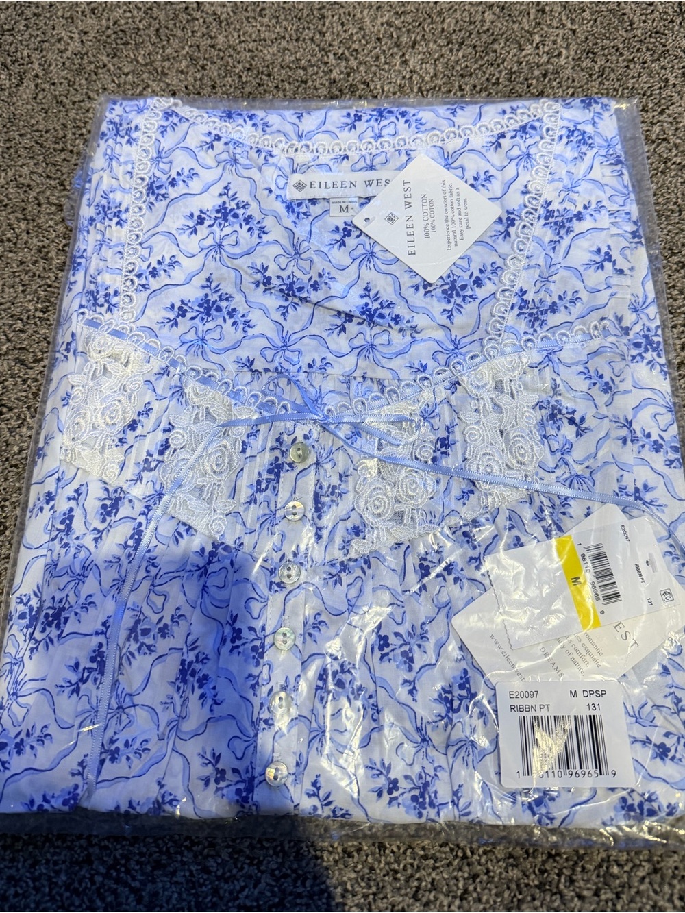 Eileen West Blue and White Floral Cotton Nightgown - Picture 5 of 5